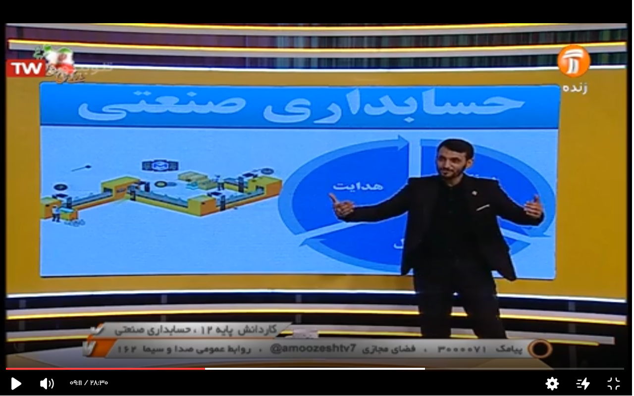 مدرسه تلوزیونی ایران،پایه دوازدهم ، حسابداری، حسابداری صنعتی، 1 مهرماه 1399 